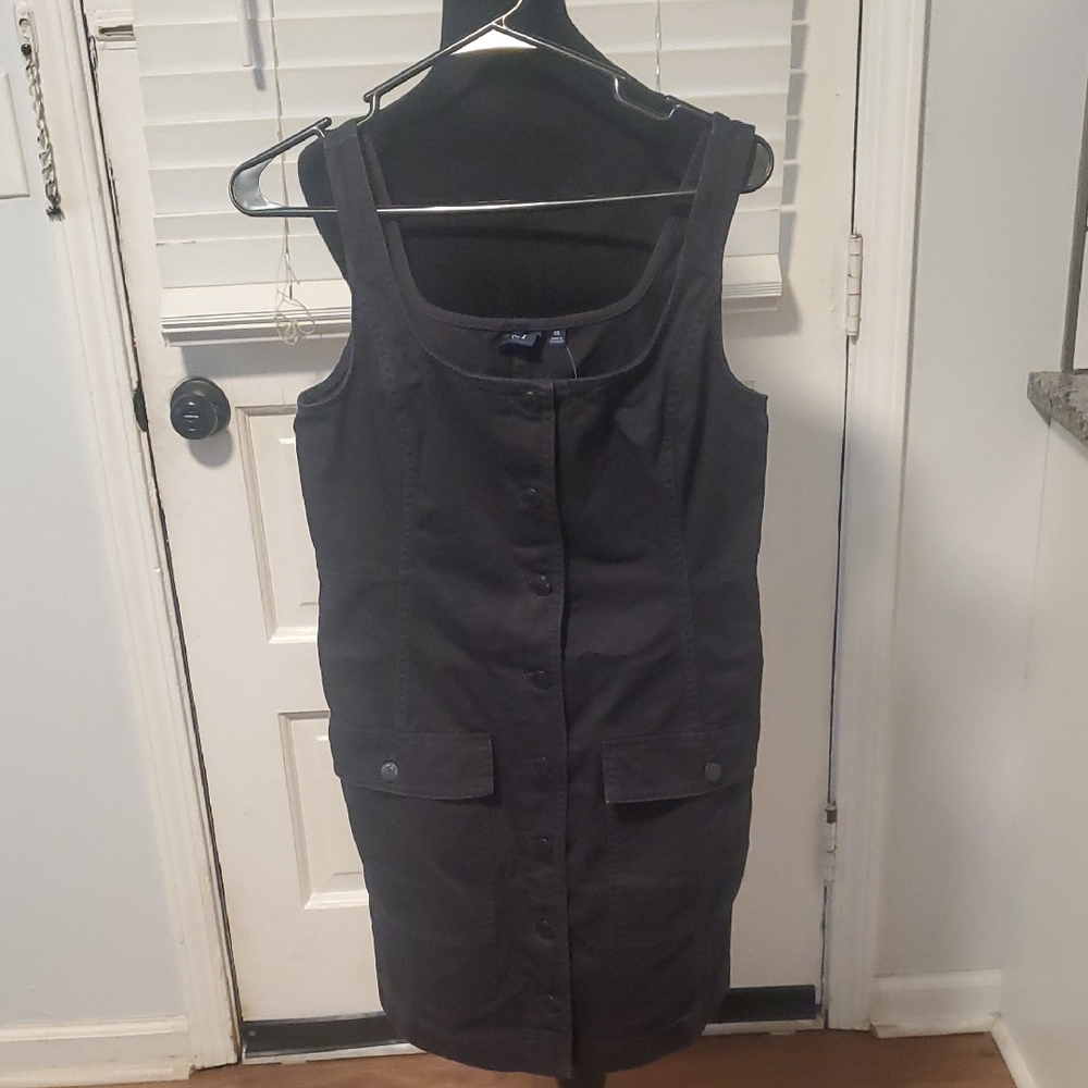 GAP Black Denim Sleeveless Button-Front Mini Dress NWT